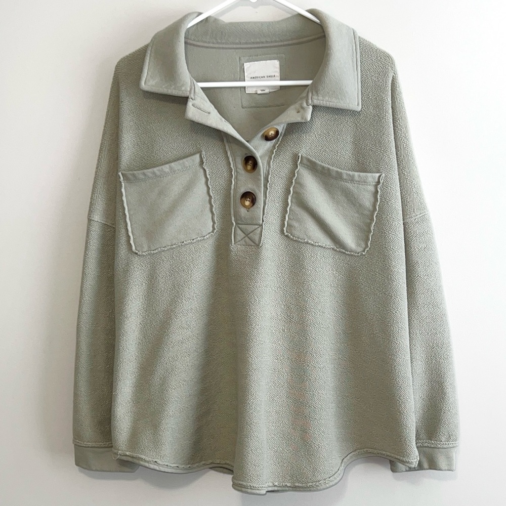 American Eagle Oversized Textured Henley Pullover